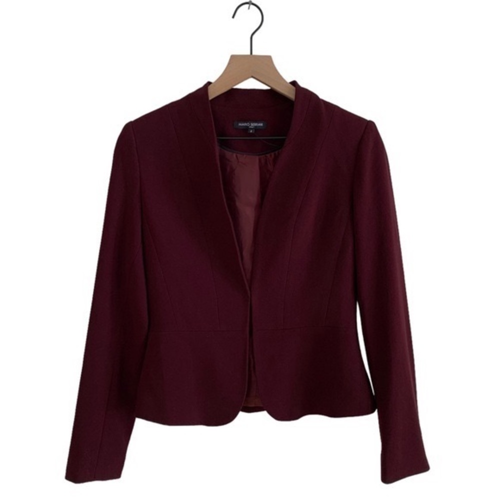 Mario Serrani 🇮🇹 Burgundy Cropped Peplum Blazer (Coquette Party Retro Tailored)